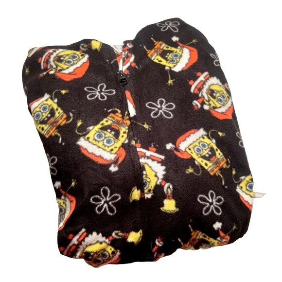 Christmas SpongeBob Squarepants PJs Comfy One Piece Black Loungewear w Hood NEW - Picture 10 of 14